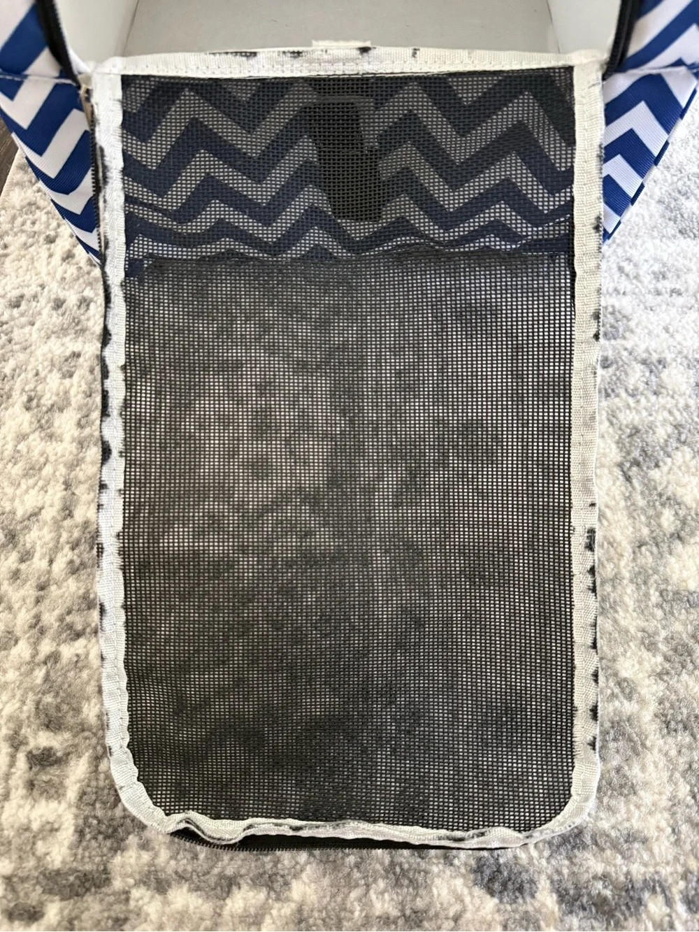 Rolling Pet Carrier with Blue Chevron Print